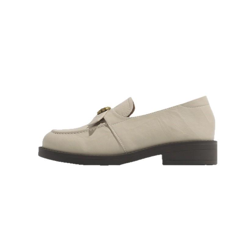 2025 Herbst neue und alte Geld Wind Kamelie Slipper runde Zehen bequemer dicker Absatz retro plissiert Pendler kleine Lederschuhe Damen