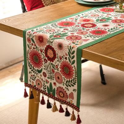 Jacquard Table Runner Vintage Table Table Cover Pastoral Style with Long Strip Fabric Tassel Tablecloth Home TV Cabinet Decor