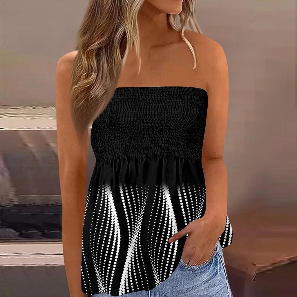 Tube Tops For Women,Cute Sexy Off Shoulder Print Sleeveless T-Shirt