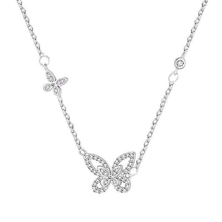 High-Quality Moissanite Silver Double Butterfly Necklace for Women - Ideal Qixi Gift