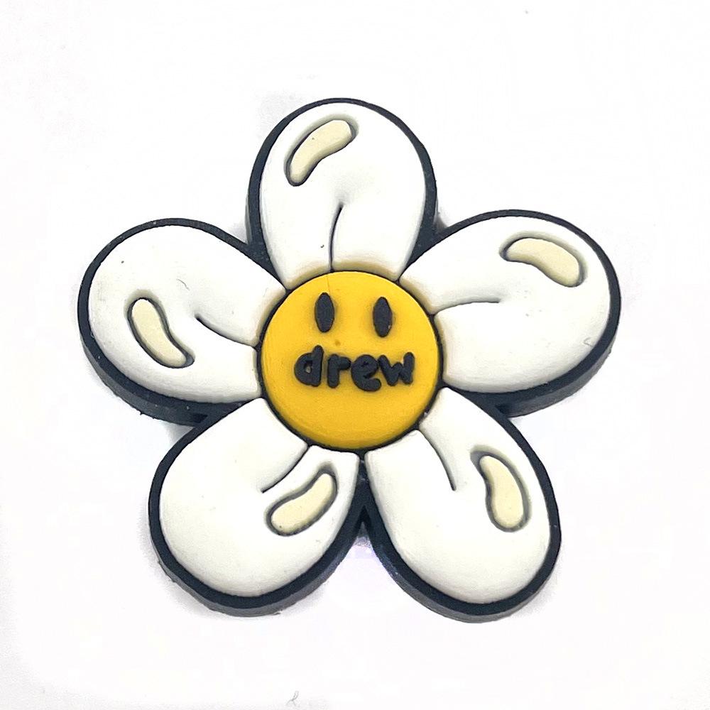 Cute Cartoon Shoe Decorations: PVC Soft Rubber Slipper Buckles with DREW Letter & Flower Design