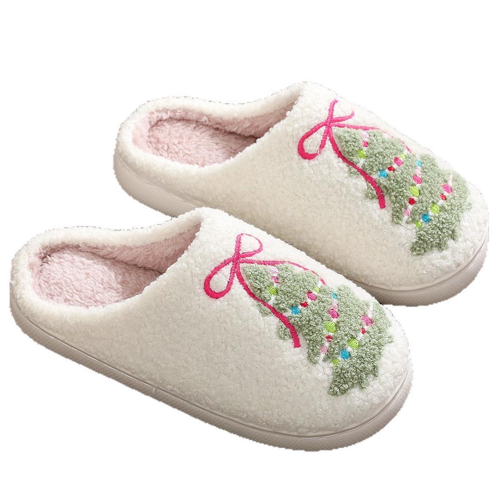 Hot Sale Bow Christmas Tree Cotton Slippers Autumn and Winter Warm Christmas Home Non-slip Hair Slippers New