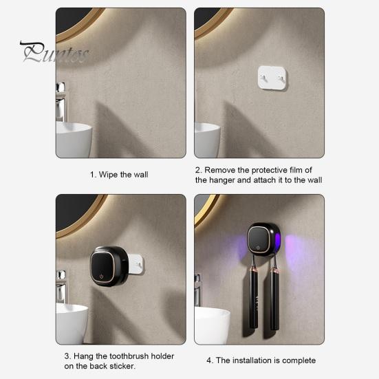 UV-C Toothbrush Cleaner UV Sanitizer Case Storage Holder Rechargeable Easy Lithium-ion Battery to Install Wall-Mounted with Light Oral Health