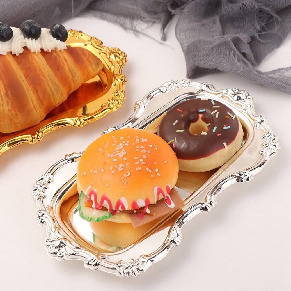 Embossed Design Retro Serving Platter Gold/Silver Jewelry Decoration Plate  Dining Table Decor