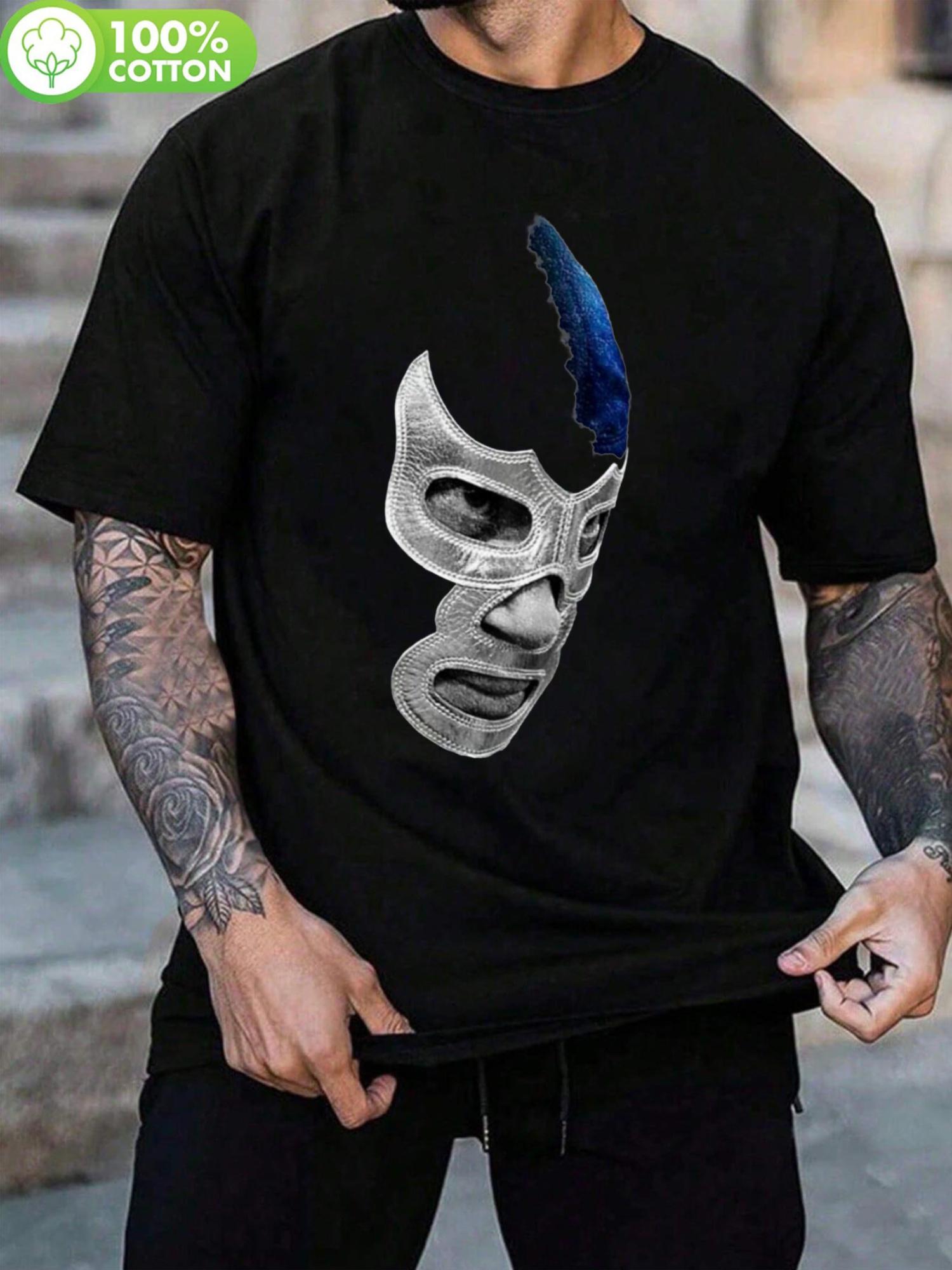 

1pc Unisex Demon Blue Lucha Libre Cotton T-shirt - Regular Fit XXXXL