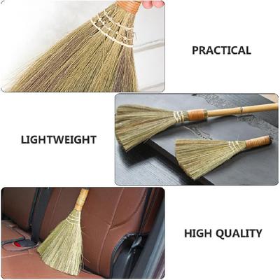 LIFKOME 2Pcs Indoor Grass Broom Whisk Broom Thai Handle Broomstick Sweeping Cleaning Tool Asian Handmade Craft Broom for Home Kitchen Bedroom