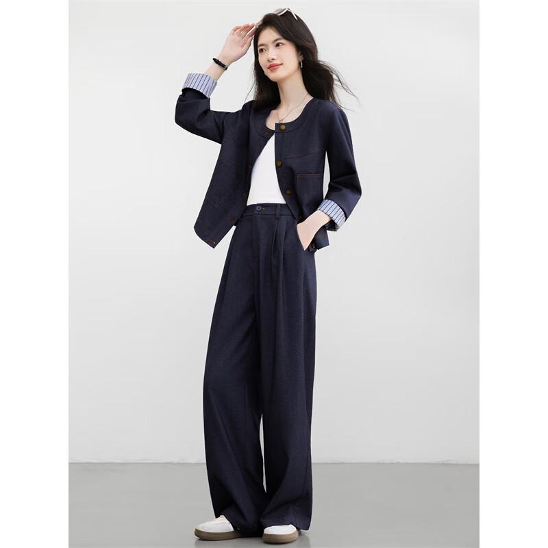 Xinfeiyu Women's Korean Style Commuter Wide-Leg Pants Set