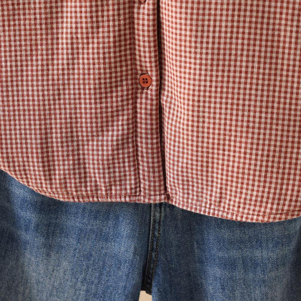 Women's Quilted Plaid Long-Sleeve Cotton Shirt with Doll Collar - Fall/Winter Collection