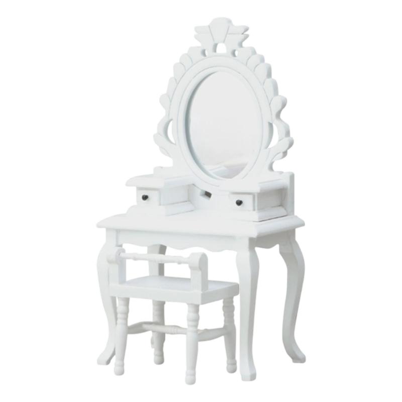 1/12 Scale Traditional Wooden Mini Furniture Set Dresser Stool With Fine Workmanship For Small Room Display