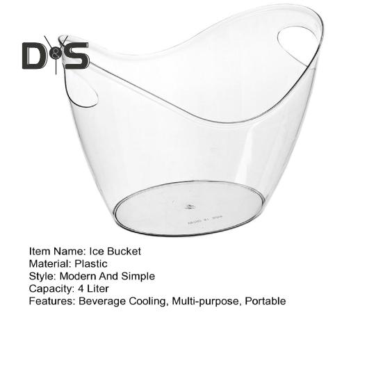 Ice Bucket Wine Bucket with Handles 4 Liter Clear Plastic Tub for Drinks Portable Ice Storage Container for Wine Champagne Beer