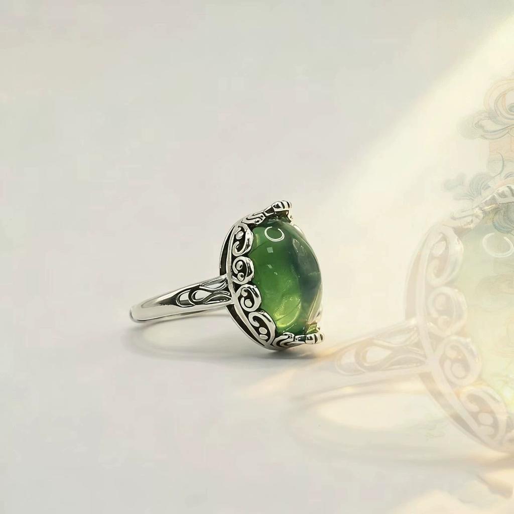 Retro Ethnischer Stil Thai Silber Hohl Verwelkte Rebe Grüner Zirkon Verstellbare Ringe Für Frauen Mode Neuer Schmuck Geschenk