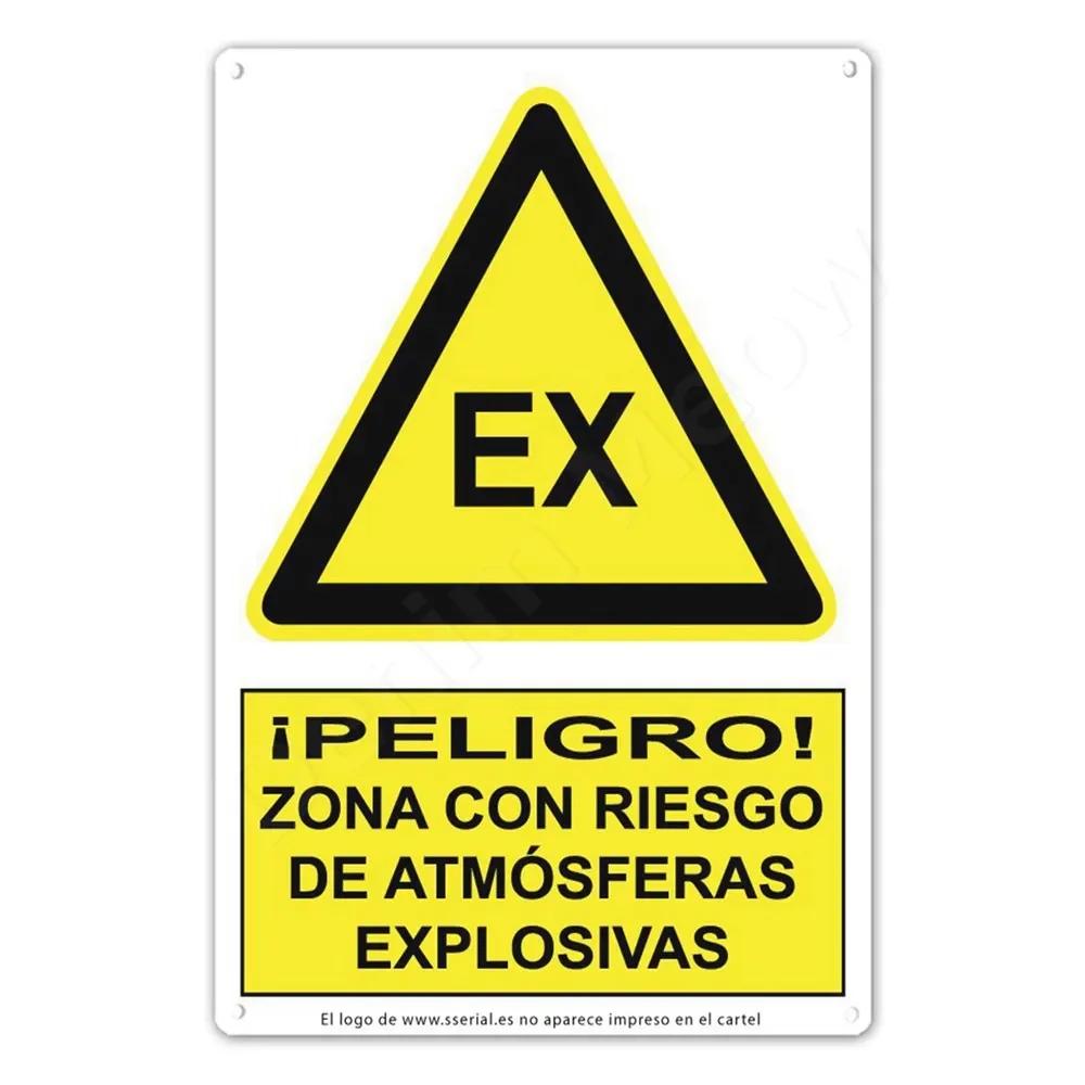 Spanish Warning Sign Danger Metal Sign for Street Yard Bar Workshop Decor Yellow Waterproof Caution Signs Outdoor Indoor