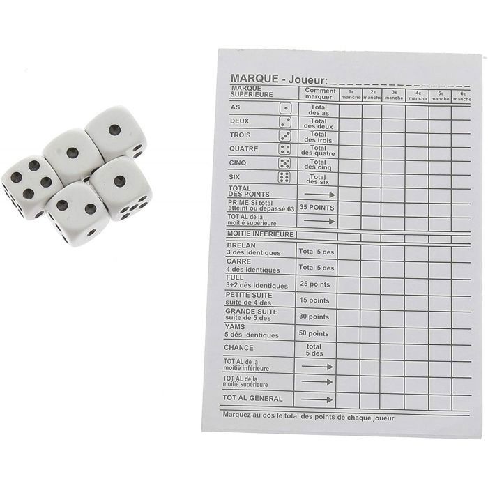 Yam Game - 5 Dice and Score Sheet - MERCIER - Blue - Plastic - Ages 3+