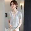 Mom's Summer Striped Short-Sleeve Ice Silk Knit Top