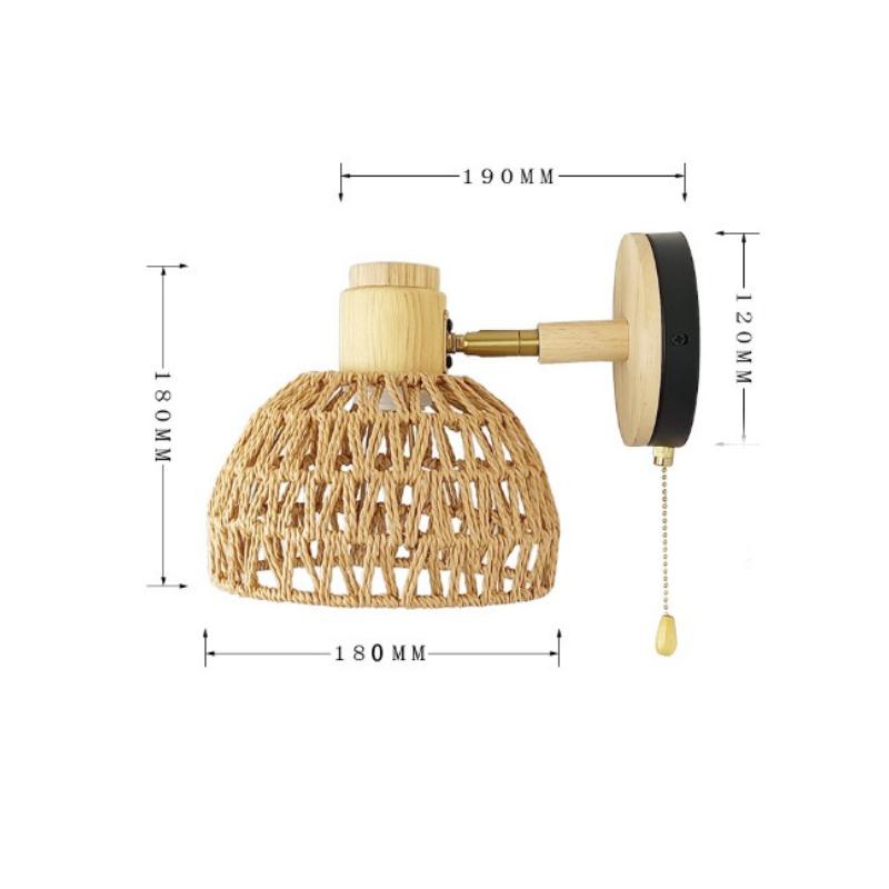 New Retro Hemp Rope Woven Wooden Wall Lamp Bedroom Bedside Lamp Living Room Dining Room Study Decorative Lighting E27