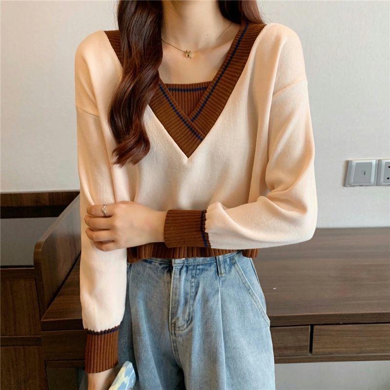Elegant Knitted V Neck Pullover Sweater Women's Autumn and Winter Fashion Loose Outer Bottoming Shirt 2025 New Casual Simple Short Tops Clothing