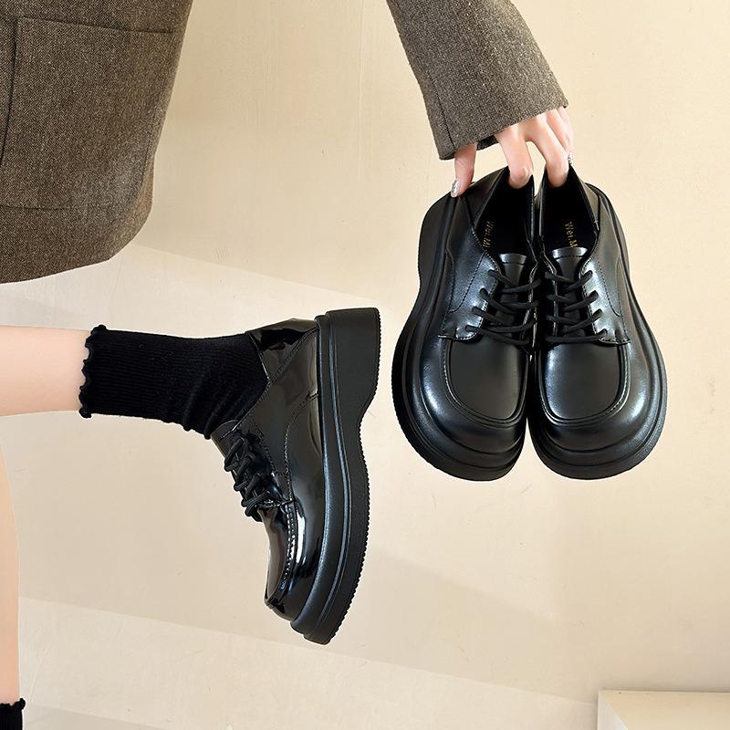 Leather small leather shoes women's spring new thick-soled heightening Mary Jane single shoes