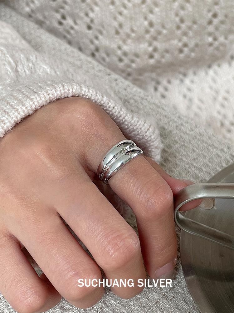 Su Chuang S925 Sterling Silver Textured Open Ring for Women - Versatile High-End Stacking Design