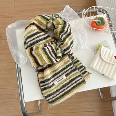 South Korea Autumn and Winter New Blended Knitted Striped Color Matching Scarf Women's Warm and Cold-proof Versatile Scarf