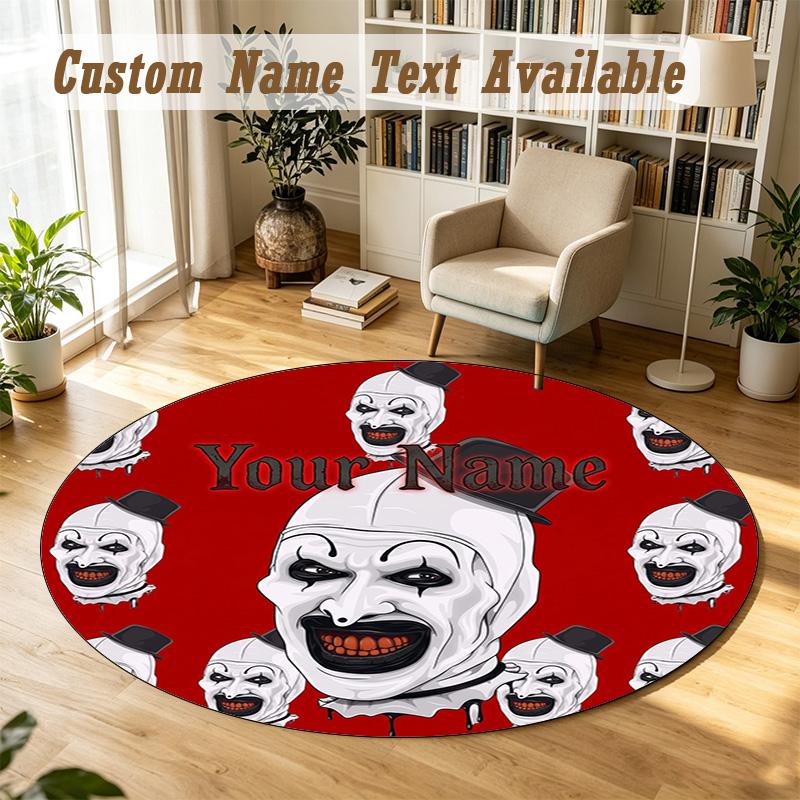 Terrifier Art the Clown Personalized Round Rug Support Custom Name, Soft Home Decor Mat