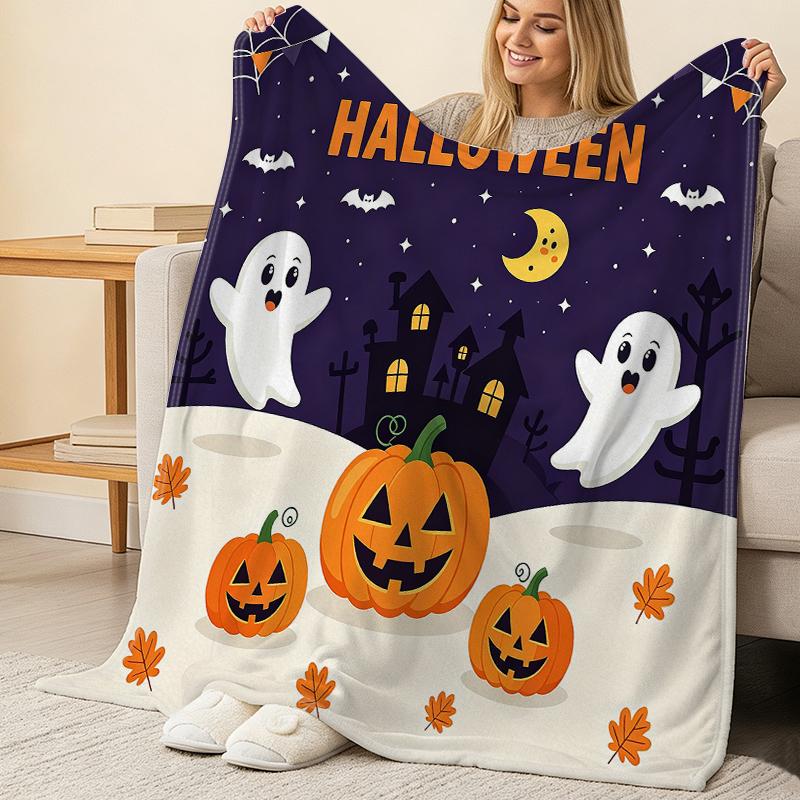 Thick Warm Flannel Blanket for Halloween & Christmas Soft Cozy Blanket, Ideal for Home, Guest Room, Single Use, Festive Decor