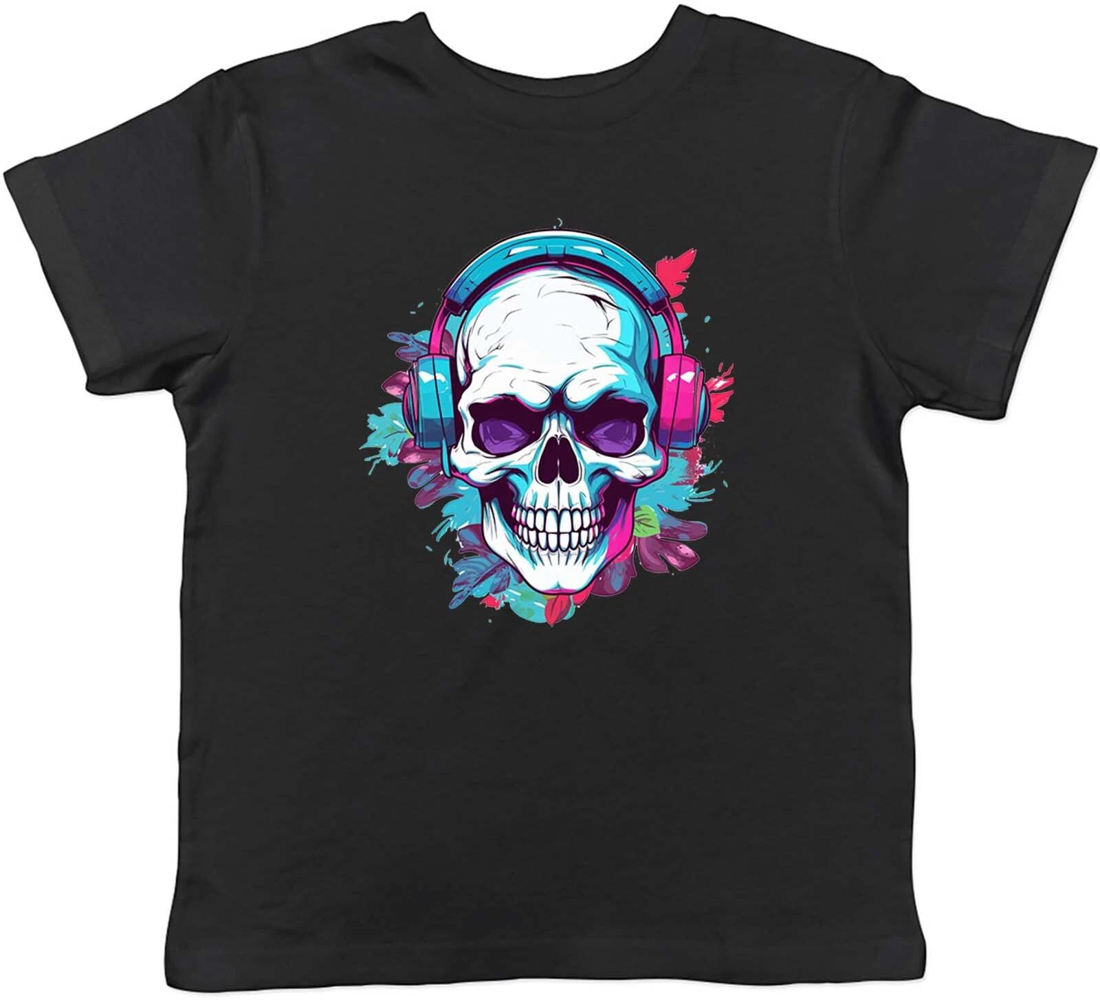 Skull Headphones Kids Boys Baby Children T-shirt Dj Gothic Music Punk Emo Childrens Boys Girls Gift 110