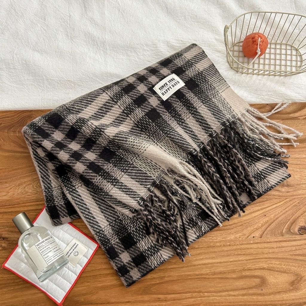 Autumn and winter new scarf for women, Korean version cashmere thickened student warmth, cozy atmosphere scarf for men, houndstooth versatile