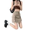 Women's A-line Grey Drawstring Midi Skirt - Slimming, Elastic Waist, Summer Casual Workwear