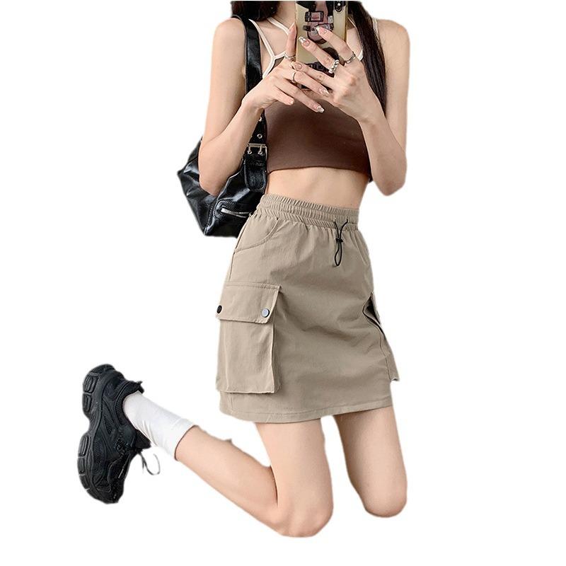 Women's A-line Grey Drawstring Midi Skirt - Slimming, Elastic Waist, Summer Casual Workwear