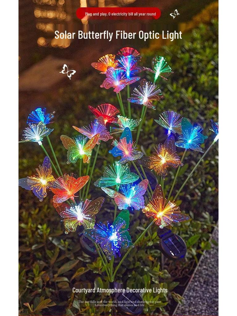 Outdoor Solar LED Fiber Optic Butterfly Flower Garden Light