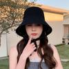Fashion knitted bucket hat niche summer out shading thin sunscreen hat after shading split tether tide