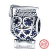 New 925 Sterling copper Blue Zircon Eyes Owl Turtle Bird Ring Pyramid DIY Beads Fit Original Pantaro Charms Bracelet DIY Zircon