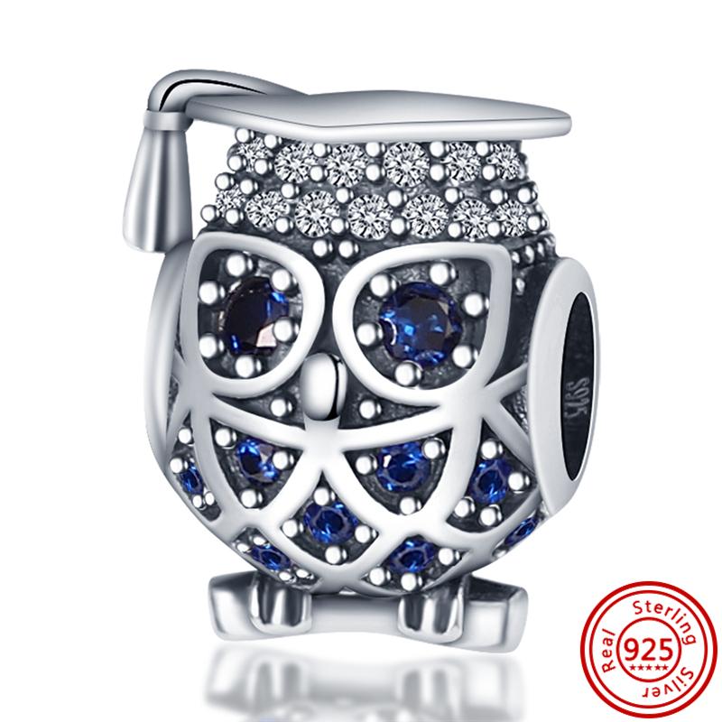 New 925 Sterling copper Blue Zircon Eyes Owl Turtle Bird Ring Pyramid DIY Beads Fit Original Pantaro Charms Bracelet DIY Zircon