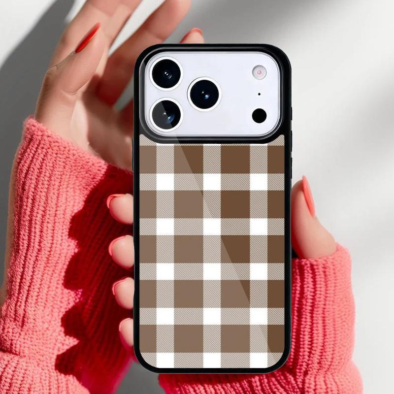 Braune Karo-Handyhülle für iPhone 17 16 15 14 13 Pro Max Rückabdeckung für 12 11 Pro Coque