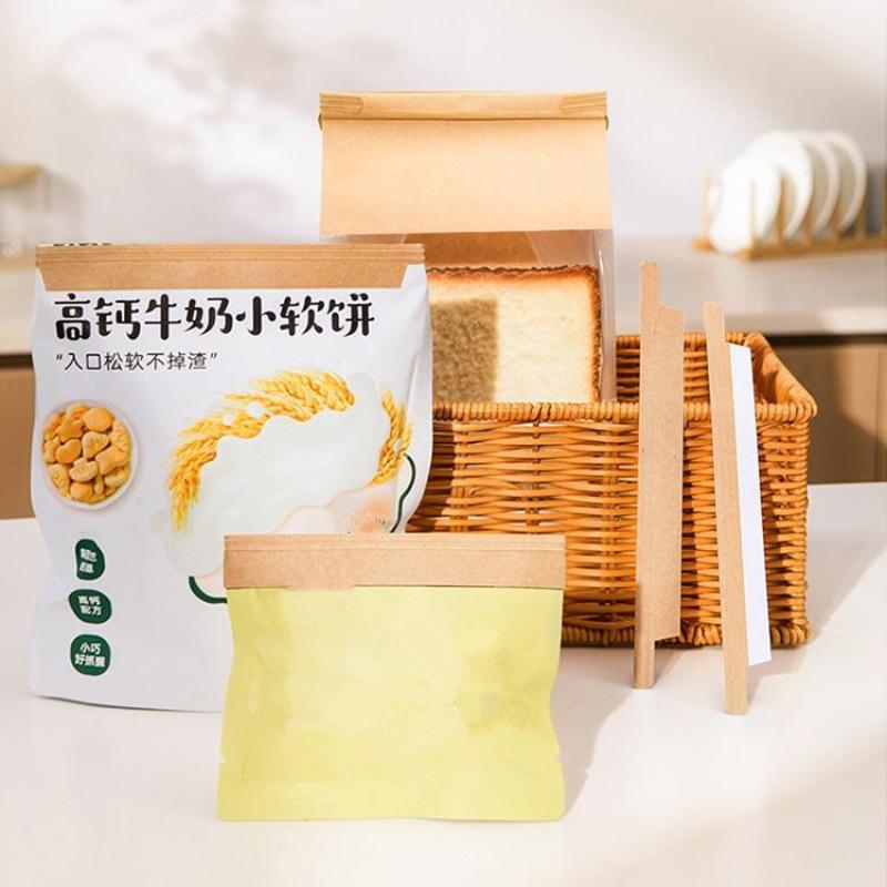 50Pcs Reusable Kraft Paper Bag Mouth Clip Packaging Bag Seal Self-Adhesive Coffee Tea Bread Snack Bag Kraft Paper Sealing Strip