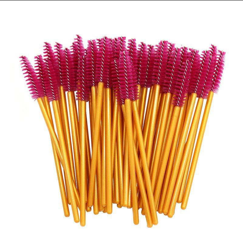 Disposable Gold Rod Eyelash & Eyebrow Brush Set: Comb, Mascara, Spiral Brush for Extensions