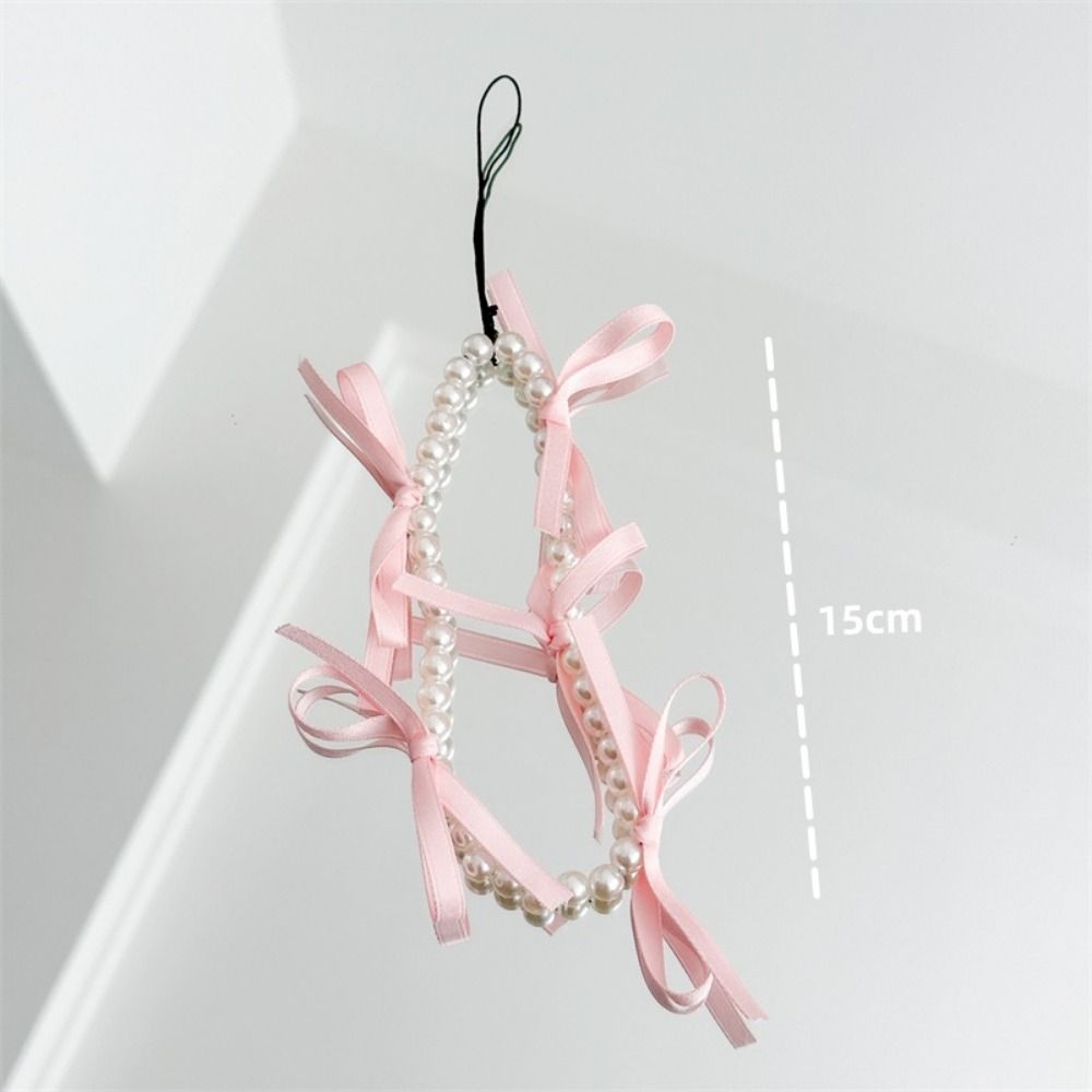 Ribbon Sweet Bow Ribbon Phone Strap Ballet Style Beaded Hanging Pendant Women Girls