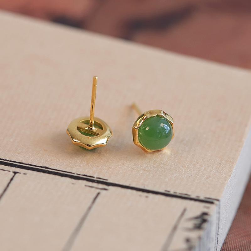 Tichiya S925 Sterling Silver Jade Earrings - Chinese Style Retro with High-End Feel