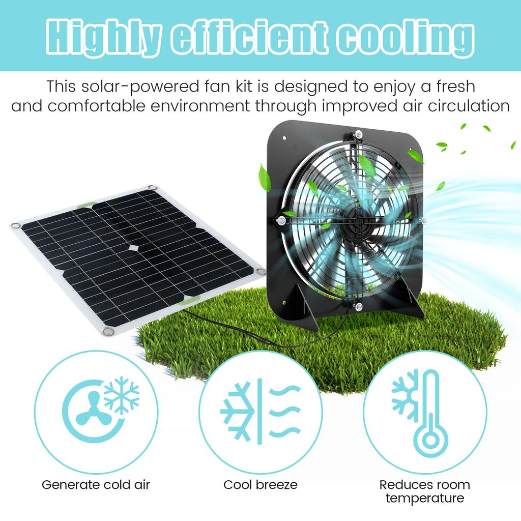 100W Solar Exhaust Fan Solar Panel Fan Ventilation Case Exhaust Fan for Outdoor Dog Chicken Coop Greenhouse Shed Fan Radiator