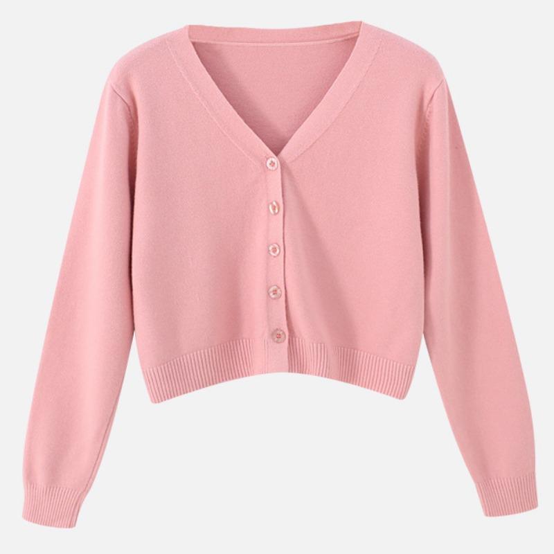 Knitted sweater for women, small man, solid color jacket, short cardigan V-neck inside with long-sleeved sweater, small simple student