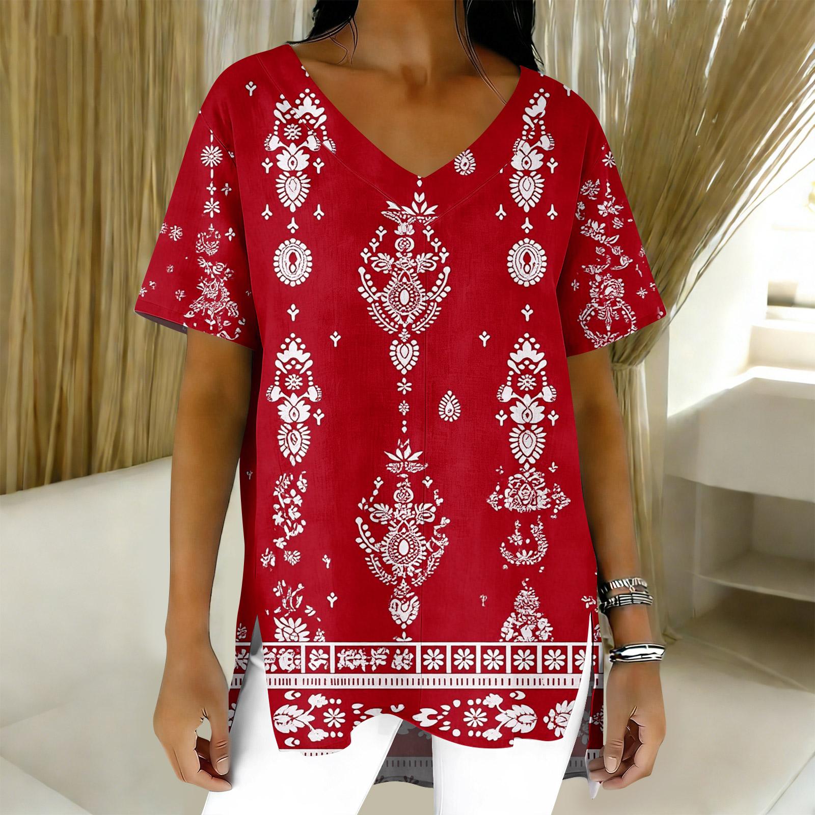 

Женская мода повседневный короткий рукав цветочный принт топ S