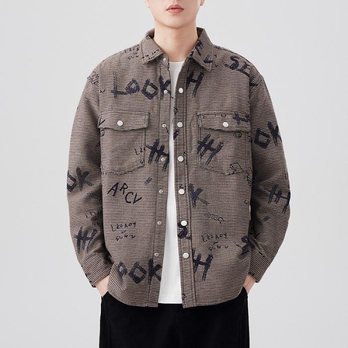 New Spring Japanese Retro Men's Loose Shirt Color Knitted Jacquard Casual American Shirt