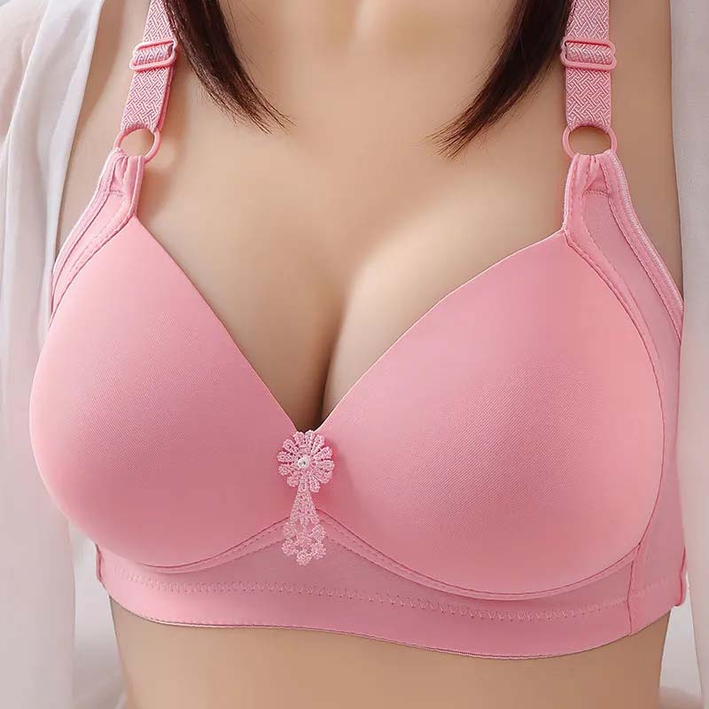 Thin Women's Bra Solid Color Simple Casual Style Comfortable Gather Anti-sagging Underwear Without Steel Ring Large Bra Lightweight Breathable