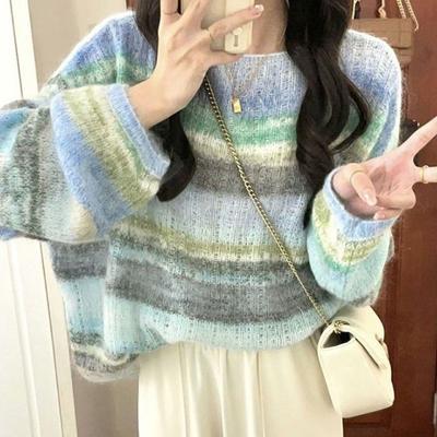 Πουλόβερ πουλόβερ Γαλλικό Lazy Style Loose Mesh Πουλόβερ Φθινόπωρο/Χειμώνα Νέα Πουλόβερ Μακρυμάνικο Πουλόβερ Γυναικείο Τοπ