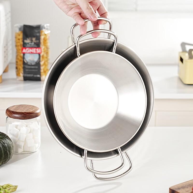 ZISIZ 26cm Stainless Steel Double-Handle Seafood Dry Pot Platter