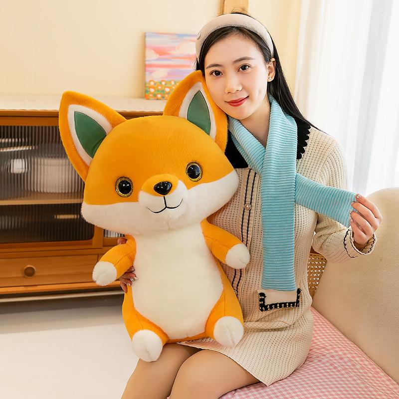 Scarf Fox Plush Toy Children's Room Accompanying Doll Grab Machine Doll Cute Pet Car Ornament