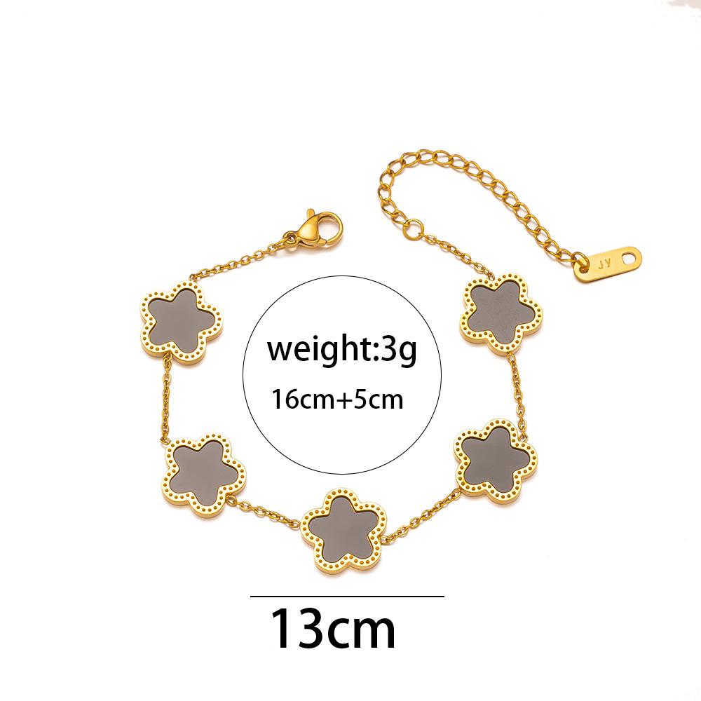 Modisches Edelstahl Fünfblättriges Blumen-Einseitiges Armband 18K Gold Leichter Luxus All-Match Kleeblatt Armband Schmuckstück