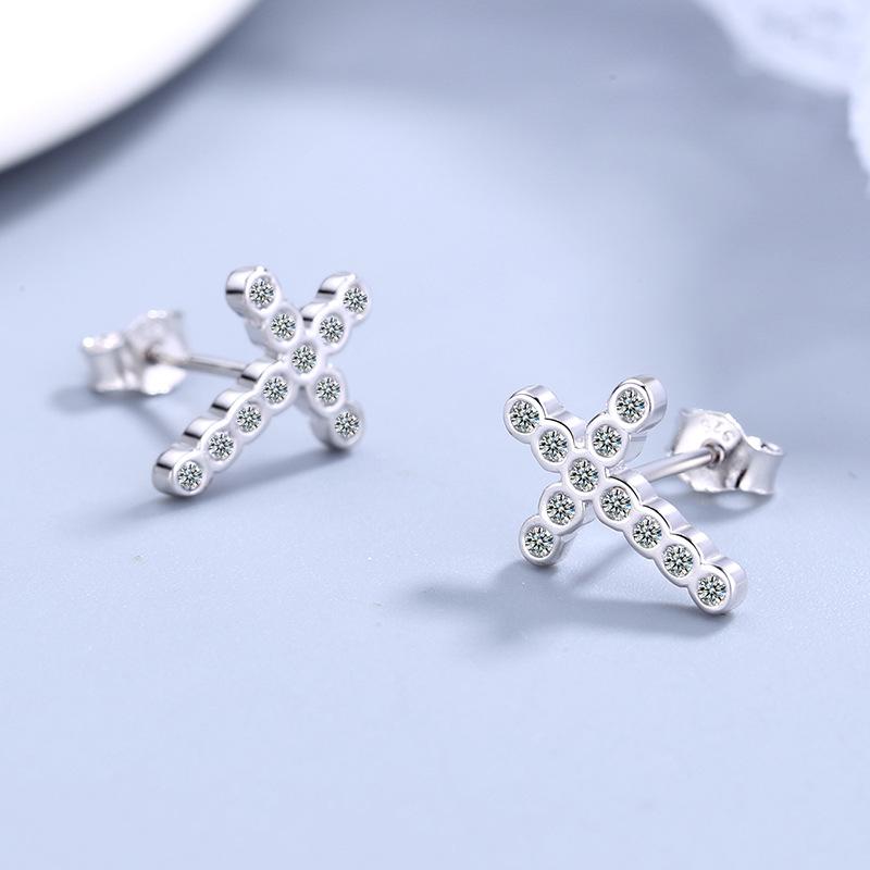 Cercei cu cruce de diamante din argint S925 în stil coreean Cercei personalizați în stil de cuplu care se potrivesc Bijuterii din argint