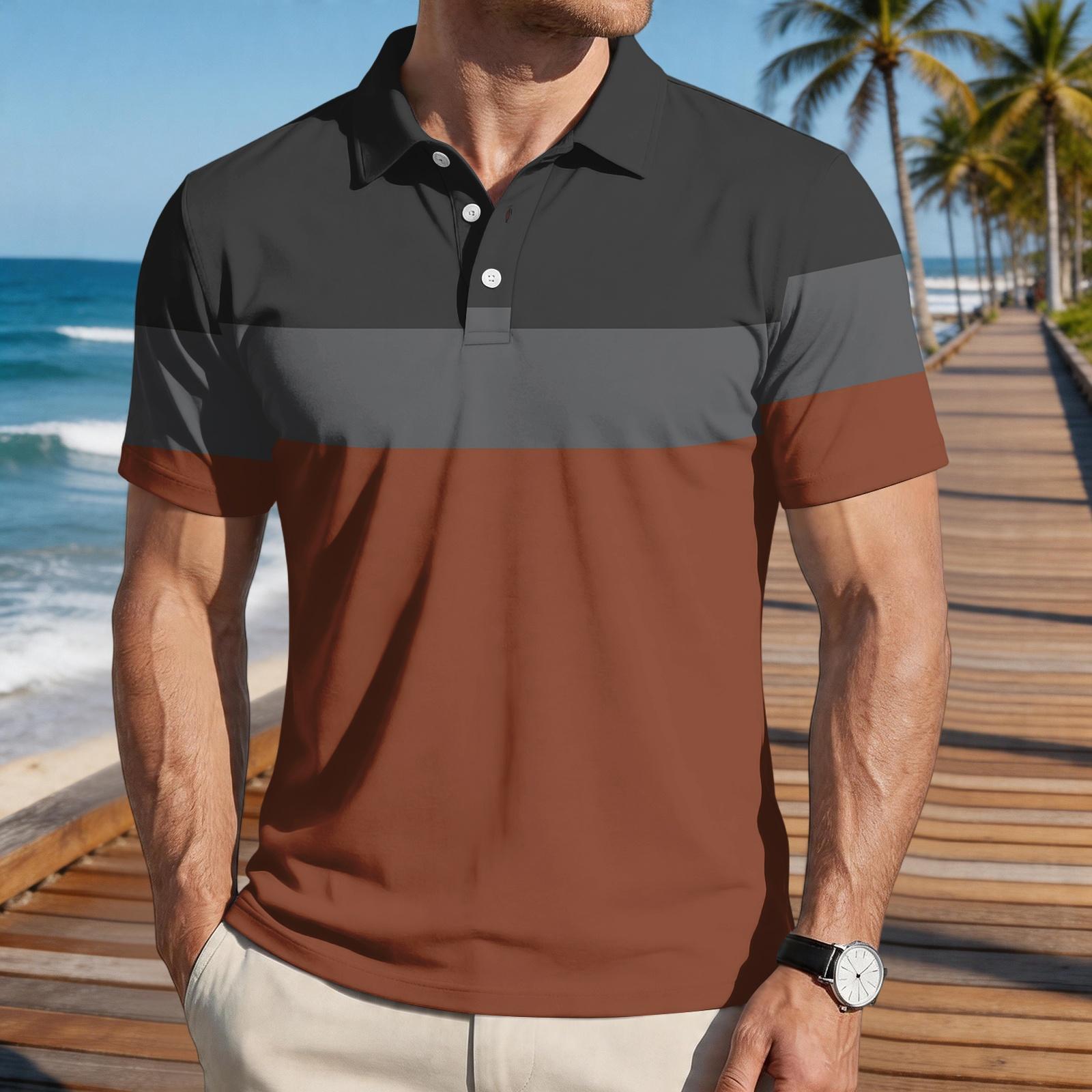

Mens Loose Fit Casual Striped Print Short Sleeve Polo Shirt with Turn Down Collar Soft Breathable Fabric for Everyday Wear XL