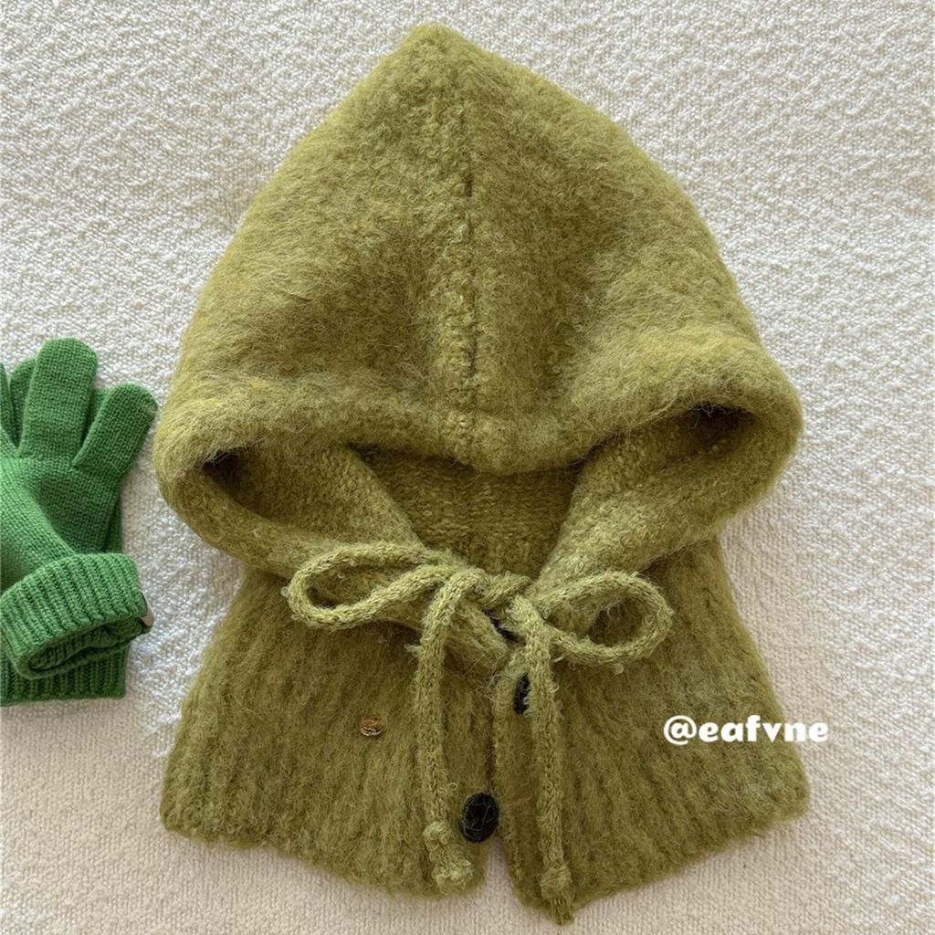 Han Dan~ Lazy circle hair hooded shawl integrated balaclava hat women's autumn and winter niche warm knitted hat